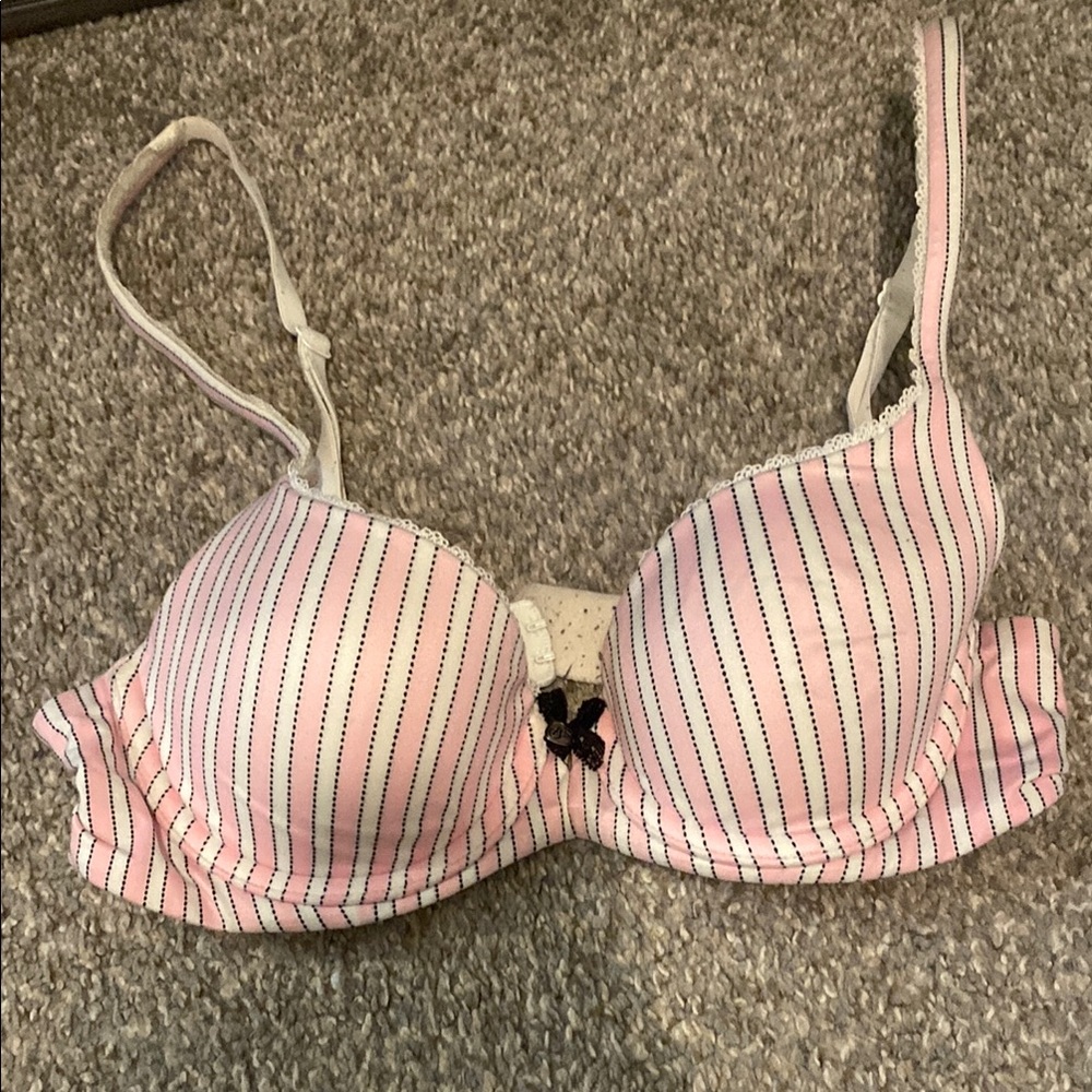 Victoria’s Secret Pin Striped Pink Demi-Bust  Bra 32B
